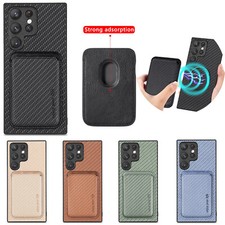 For Samsung S23 S24 Ultra S22 S21FE Magnetic Mag Safe Wallet Card Hard Slim Case