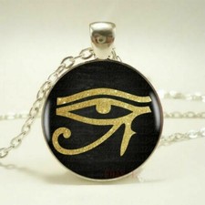 EYE HORUS EGYPTIAN charm pendant Sterling Silver 925 chain 20" necklace gold