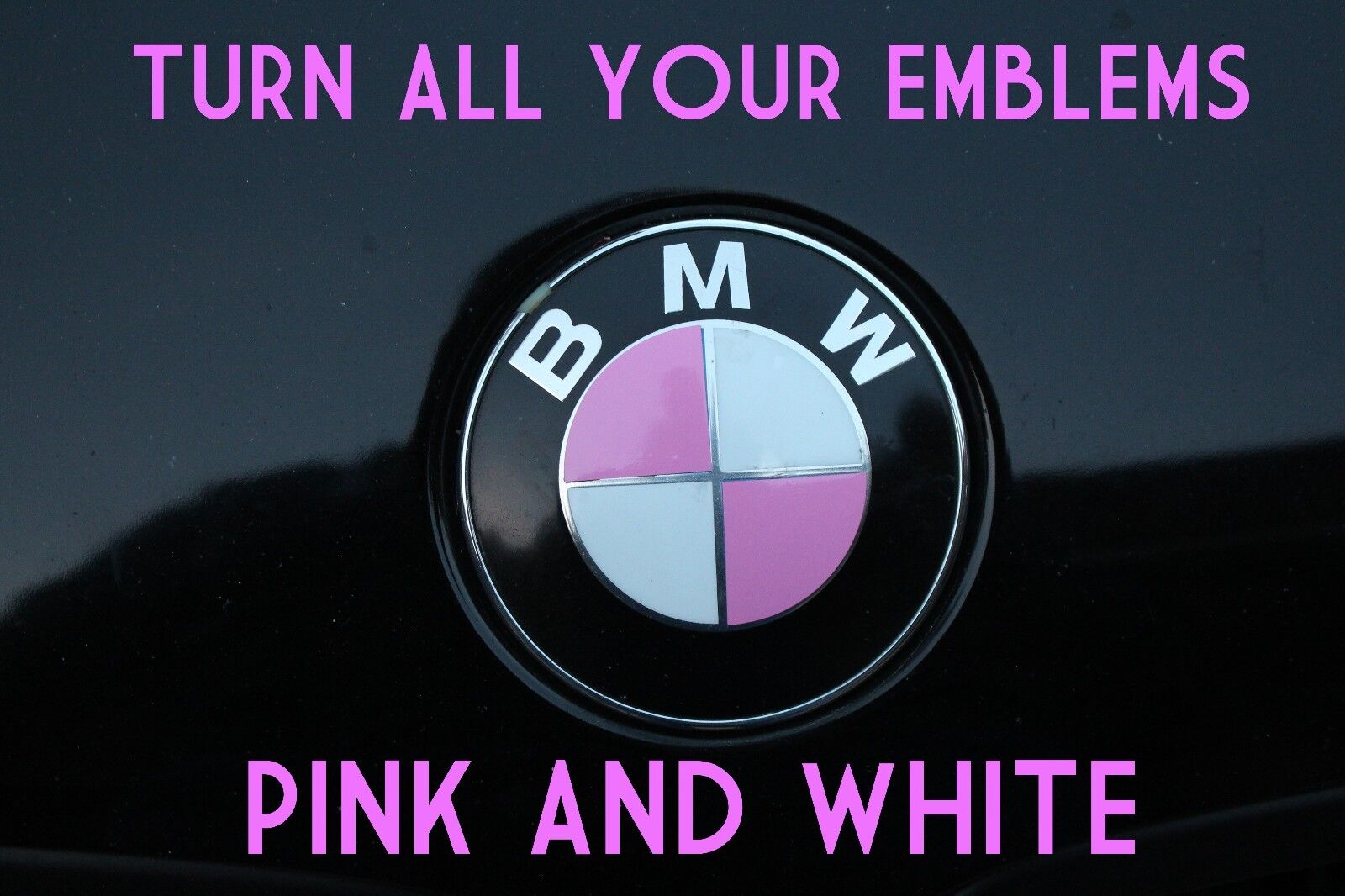 TURN YOUR EMBLEM PINK & WHITE - BMW Colored Emblem Roundel Overlay For BMW  