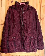 Frank Eden Uk14 Burgundy Warm Padded Quilted Parka Winter Hooded Jacket/coat