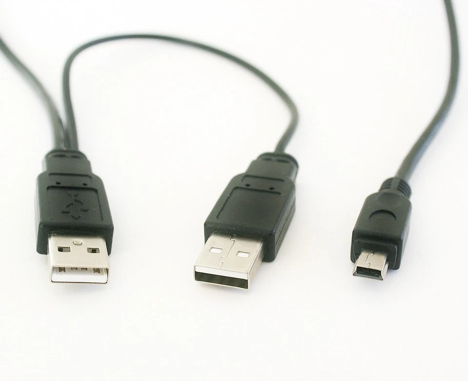 USB 2.0 Y-Kabel USB Mini-B Stecker 5-pol Dual-Power externe Festplatte HDD