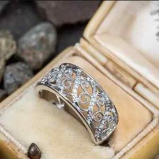 0.30Ct Round Cut Real Moissanite Art Deco Engagement Ring 14k White Gold Plated