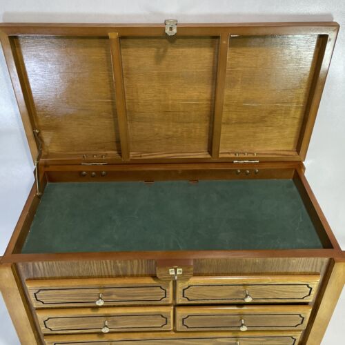 Thomas Paccioni Museum Series Wood 4 Drawer Green Flocked Jewelry Box Chest - Picture 7 of 21