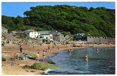 1960er NPO Postkarte Polkerris Beach & Harbour Cornish Cove Cornwall unbesendet