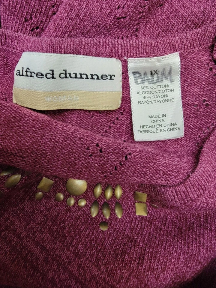 Alfred Dunner 女式毛衣衬衫上衣,尺寸 1X 紫色金色 — 第 2/4 张图片