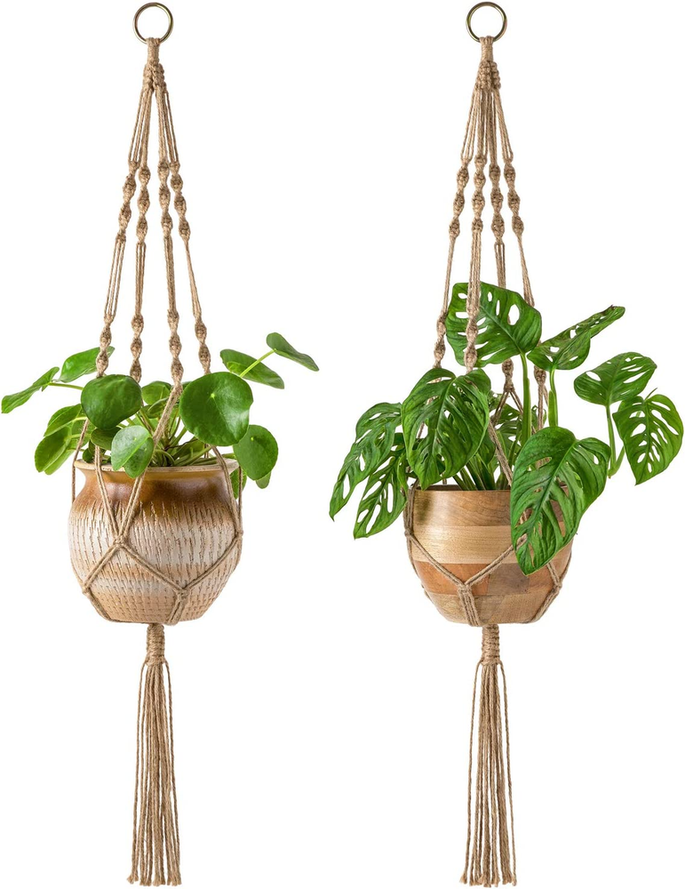 2 Pack Macrame Hanging Planters for Indoor Decorative Flower Pots