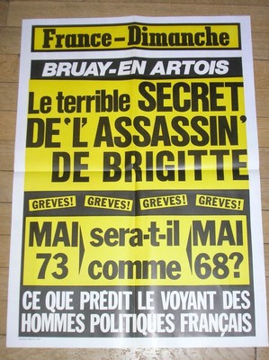 PLAKAT DER ZEITUNG ''FRANKREICH SONNTAG'' / BRUAY EN ARTOIS / 70ER JAHRE / SEHR GUTER ZUSTAND