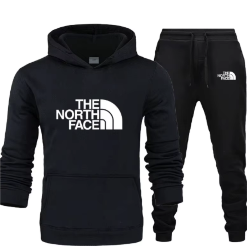 The North 2022 New  track Suit Men's Printed Hooded Sweatshirt and Pants BLACK