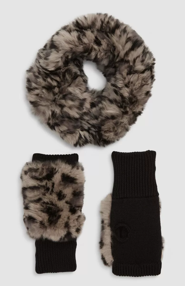 Jocelyn rabbit fur fingerless gloves deals