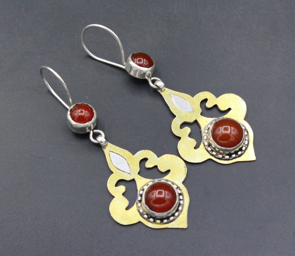Large Diamond Carnelian Tribal Earrings Large Diamond Carnelian Tribal Earrings