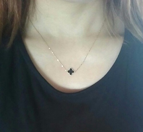 GOLDPIA-14K-Gold-Clover-Enamel-Necklace-Black-Van-Cleef-JESTINA-Stone-Henge