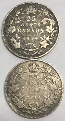 1916/1918, 25 Cents Canada Georgivs V Dei Gra Rex Et Ind: Imp