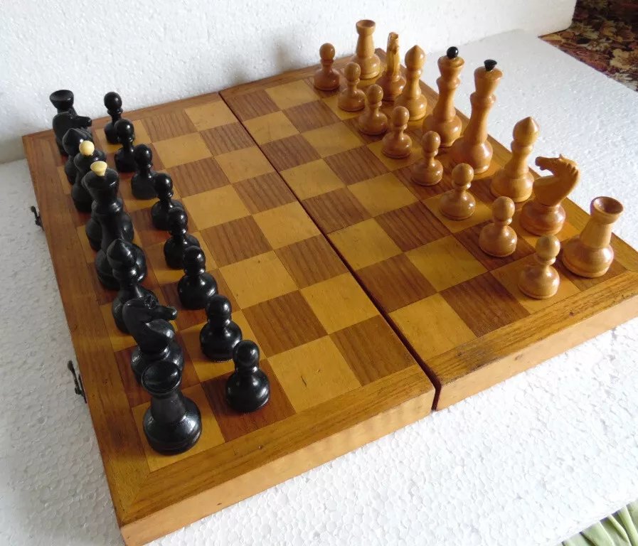 Soviet wooden chess board medium size - 40 cm vintage foldin - Inspire  Uplift