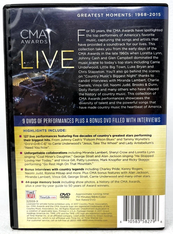 CMA Awards Live Greatest Moments 1968-2015 Time Life, 10 DVD Set Country Music - Image 2 of 4