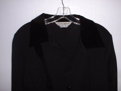 Marina Rinaldi Small Black Evening Coat with Velvet Collar and Cuffs 44'' long