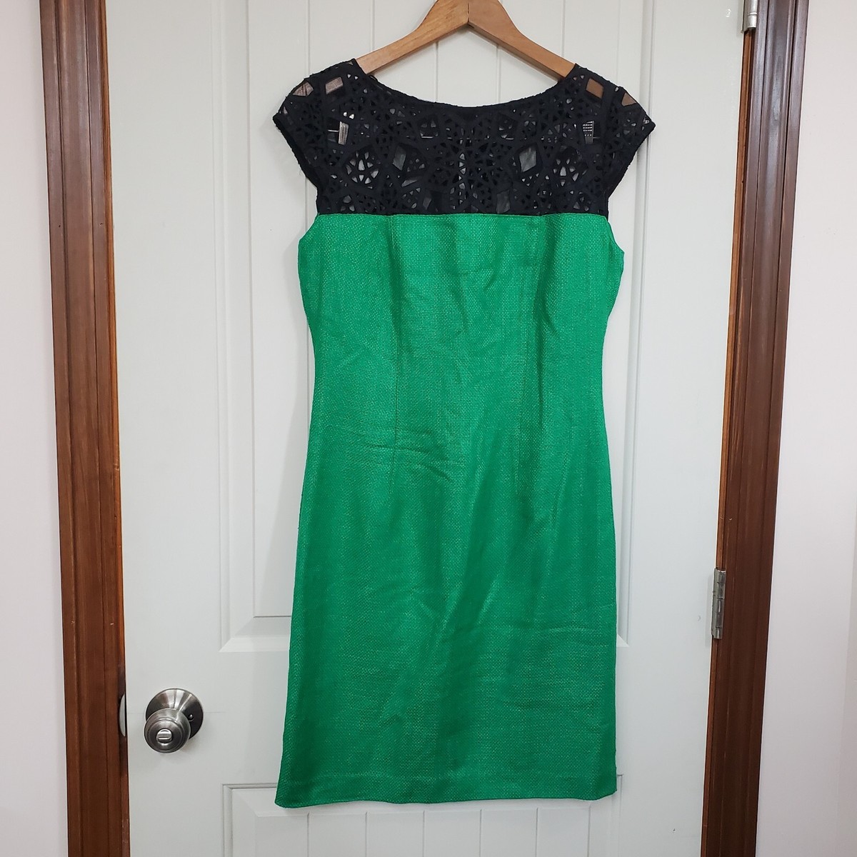 Kay Unger green & black woven 100% silk dress 4 party church work casual party Kay Unger green & black woven 100% silk dress 4 party church work casual party