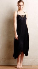 Anthropologie Chemise M ELOISE Dress PLEATED MIDI Slip Lined Lace Sleep HiLo NWT