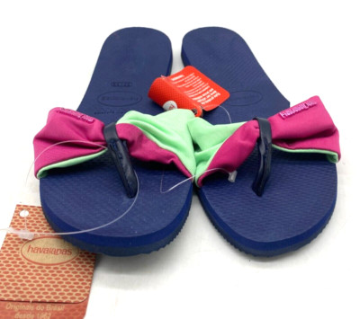 Havaianas You St. Tropez Blue Pink Green Slide Thong Sandals Women's Sz 7/8 US