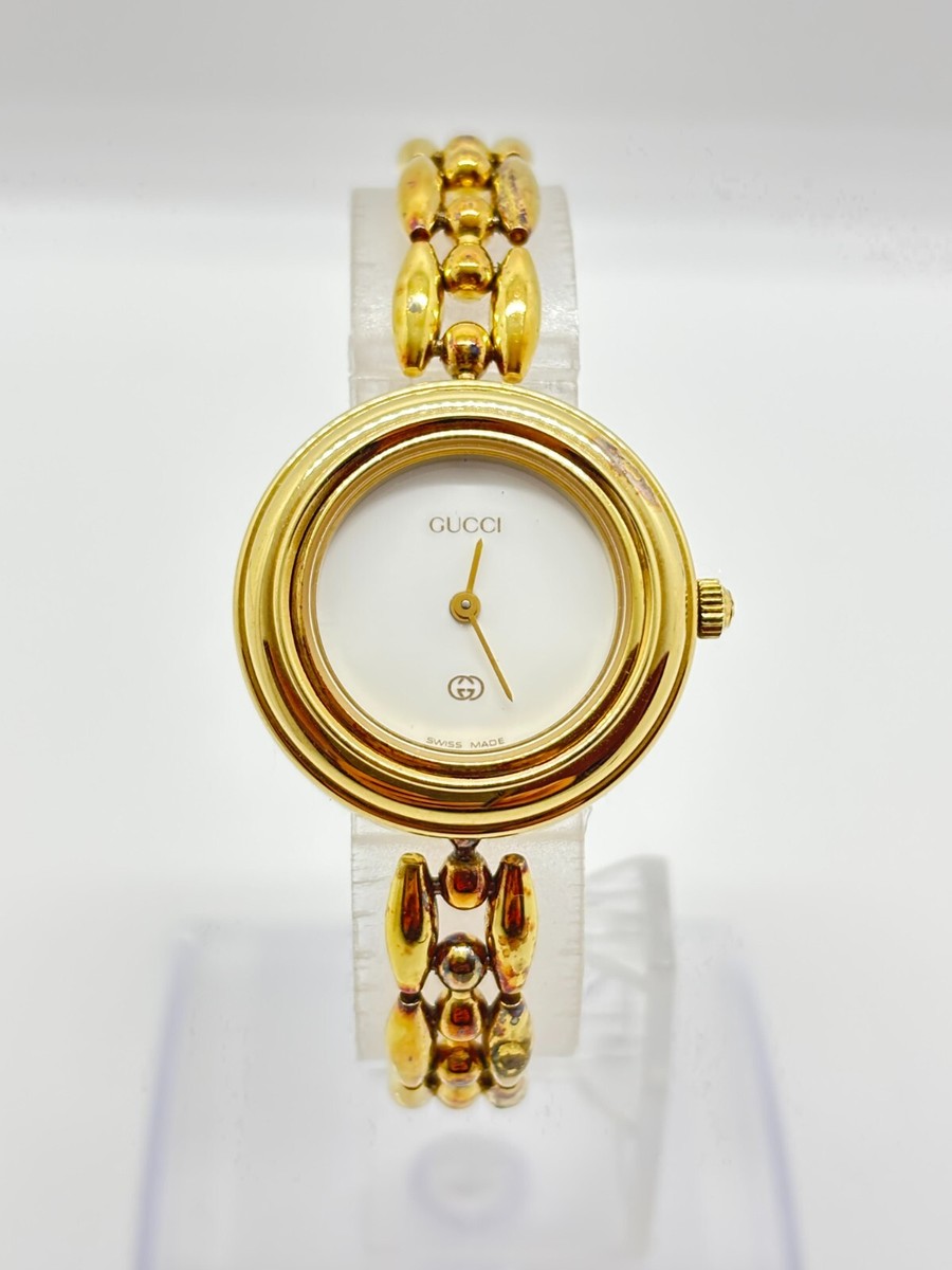 Exc+5] GUCCI 11/12 Change Bezel Vintage Watch White Gold Used
