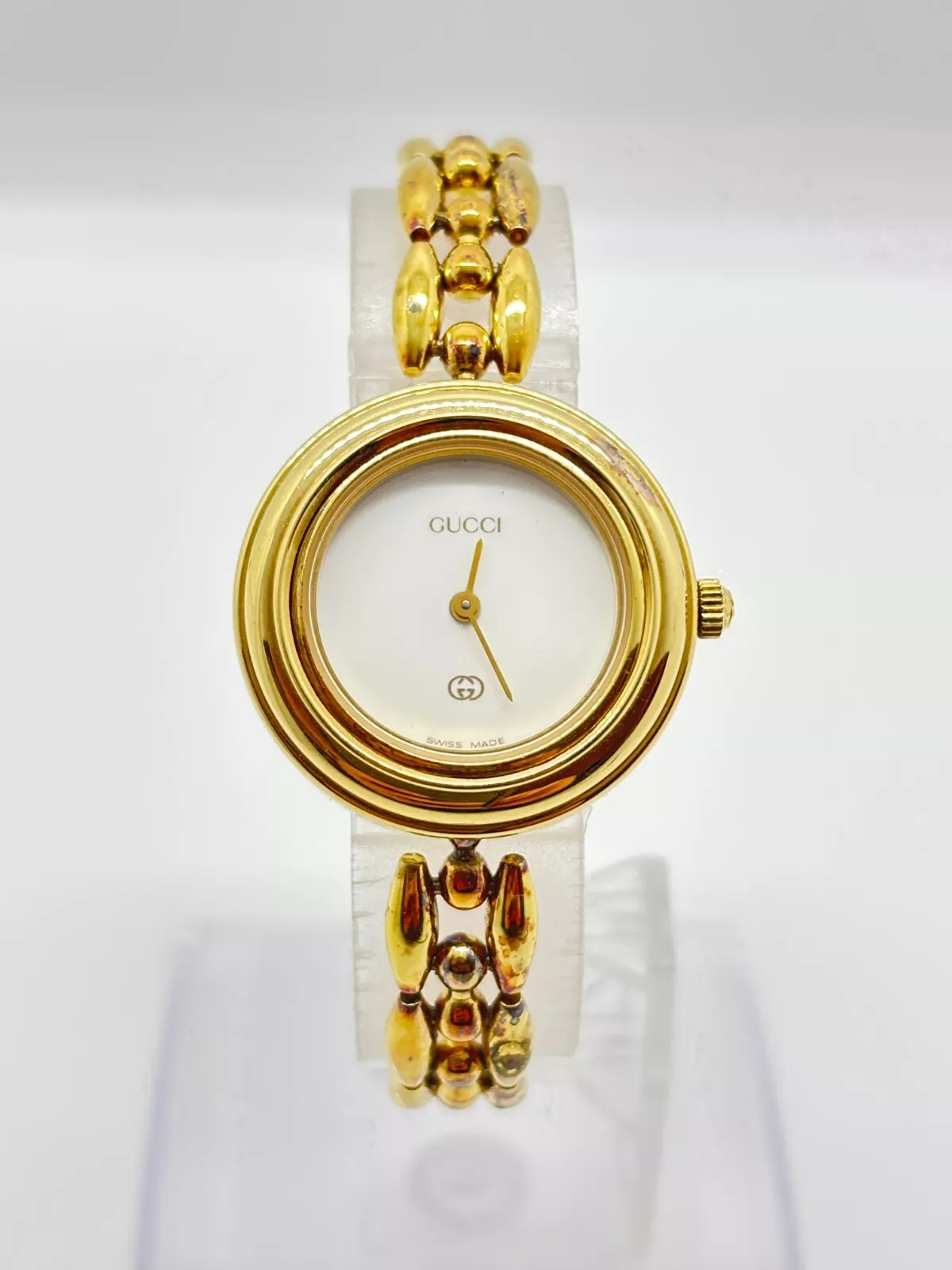 [Exc+5] Montre Vintage GUCCI 11/12 Lunette Change Or Blanc Occasion Fonctionne F/S