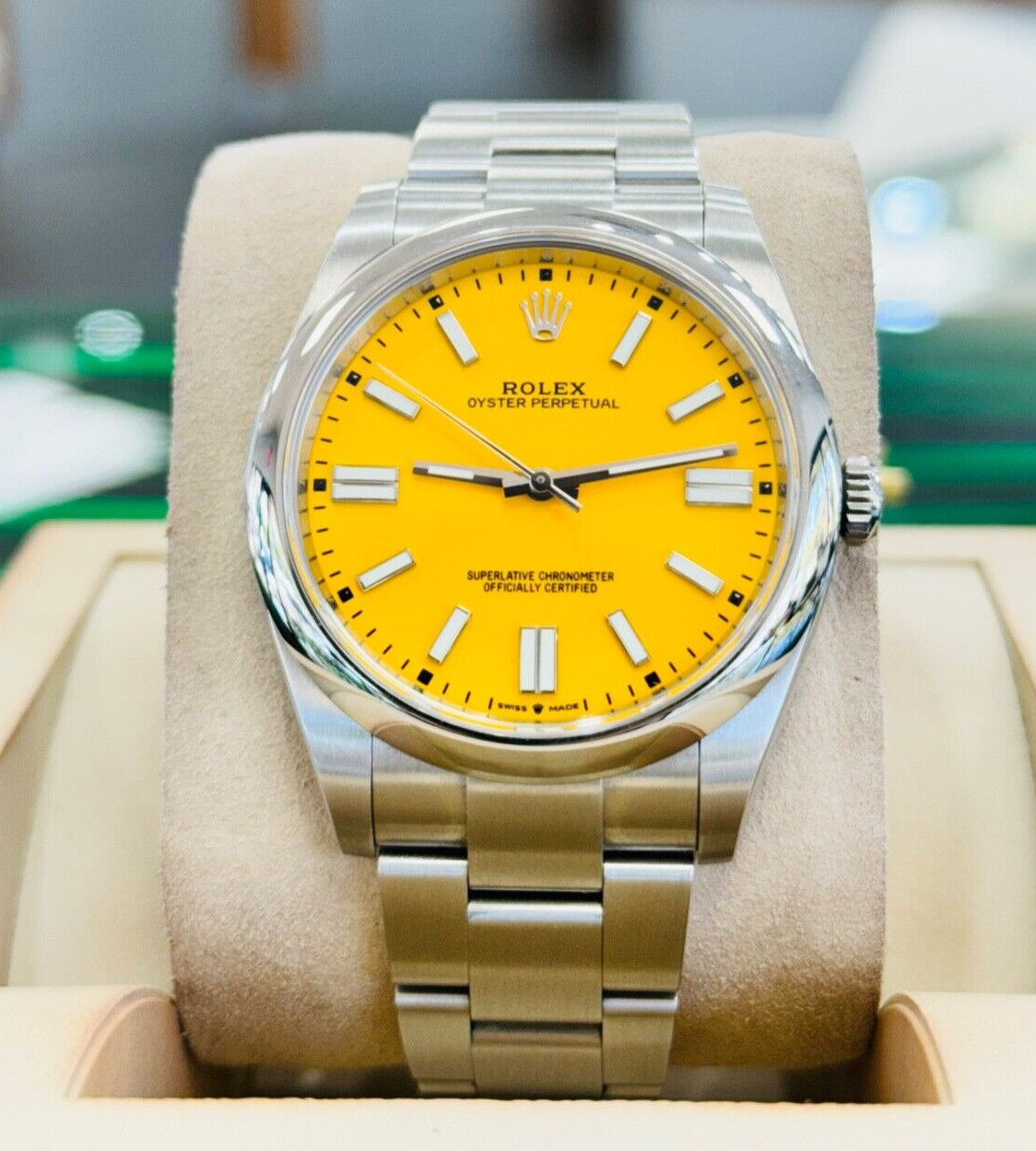 Rolex Oyster Perpetual 124300 41 Custom Yellow Dial Watch Box/Papers MINT image 3
