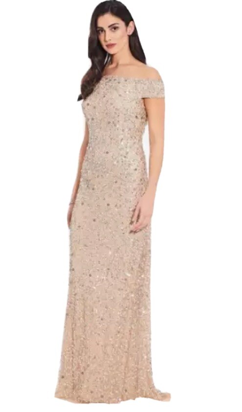 adrianna papell rose gold sequin dress ADRIANNA PAPELL Sequin High/Low Gown Rose Gold sz 12p NWT WEDDING MOB PROM