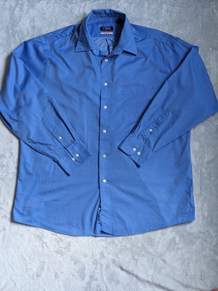 Chaps Essentials Wrinkle Resistant Blue Dress Shirt XL 17-17 1/2 - Image 1 of 4