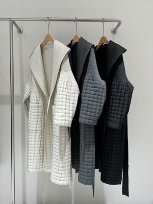 Pleats Please Issey Style Pleated Shawl Colar Long Coat with Belt and Buttons