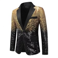 Mens Sequin Blazer Jacket Gold Black Glitter Shiny Sparkly Funky Dinner Coat Men