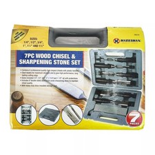 7 PC QUALITY PROFESSIONAL WOOD CHISEL SET IN PVC CASE SHARPENING STONE BLOWCASE