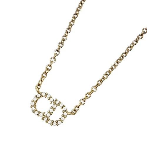 COLLANA Dior Christian CLAIR D LUNE METALLO ORO LOGO STRASS USATA TIEE 0