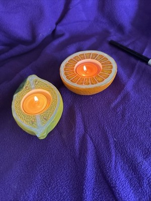 Set Of 2 Summer Fest Fruits Ceramic Candle Holders By Party Lite