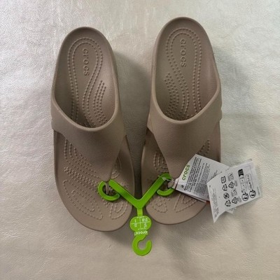 NWT Crocs Women's Beige Kadee Wedge Flip Flop Sandals 212034-2V3