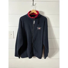Bar Harbor Maine USA Fleece Jacket Full Zip Red Trim Mens Medium Vintage