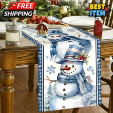 Blue Snowman Christmas Table Runner Table Cloth 2026 New Year Winter Table Cover