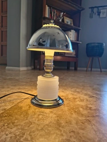 Vintage Modernist Paulding  Art Deco Chrome Milk Glass Desk Lamp 1930's 1940's