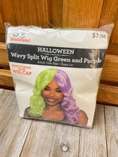 Halloween Wavy Split Green and Purple Wig One Size Adult