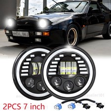 Pair 7 Round Led Headlights High-low Drl Turn Signal For Porsche 944 1983-1991