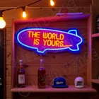 16"x7" The World Is Yours Balloon LED Neon Sign With Dimmer USB Powered VL