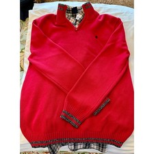 IZOD Boys 2 Piece Set Red Quarter Zip Sweater Plaid Button Down Shirt XL 14/16