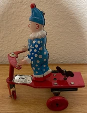 BLIC Clown Riding Scooter Retro Collectible Tin Wind Up Toy 5in. Works
