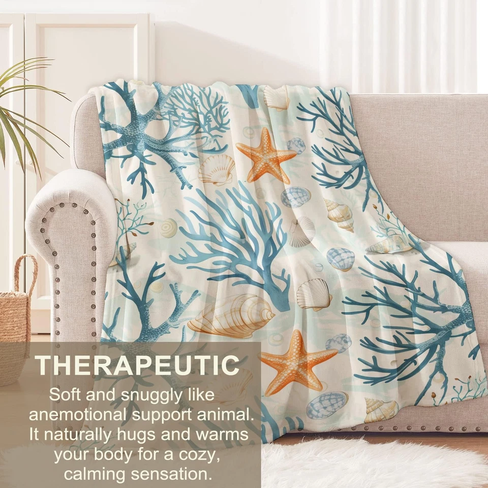 Manta de franela de arrecife de coral costero 60x50 pulgadas, lanza estrellas de mar... Foto 3 de 4