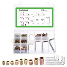 145Pcs 9 Sizes Threaded Inserts, Zinc Alloy Screw Inserts Bolt with 5Pcs Wrench