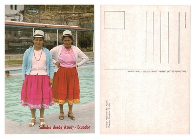 Postkarte - Traditionelle ecuadorianische Kleidung, Azuay, Frauen am Pool, UNBESENDET