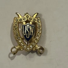 USN US NAVY Anchor Home Front Sterling Gold Gilt Sweetheart Pin - 411A1