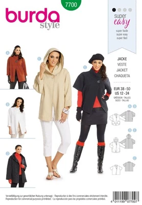 Schnittmuster Mantel und Jacke Burda 7700 US 12-24 (Gr. 38-50) Dt. Anleitung - Bild 1 von 4