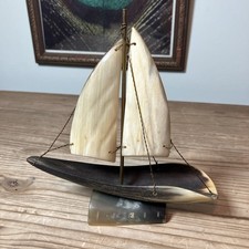 Vtg Circa 1920 Animal Horn Brass Folk Art Sail Boat Nautical Beach Decor Antique Vtg Circa 1920 Animal Horn Brass Folk Art Sail Boat Nautical Beach Decor Antique