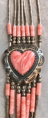Vintage Native Artisan Liquid Sterling Silver Pink Coral Tone Heart Bracelet 7