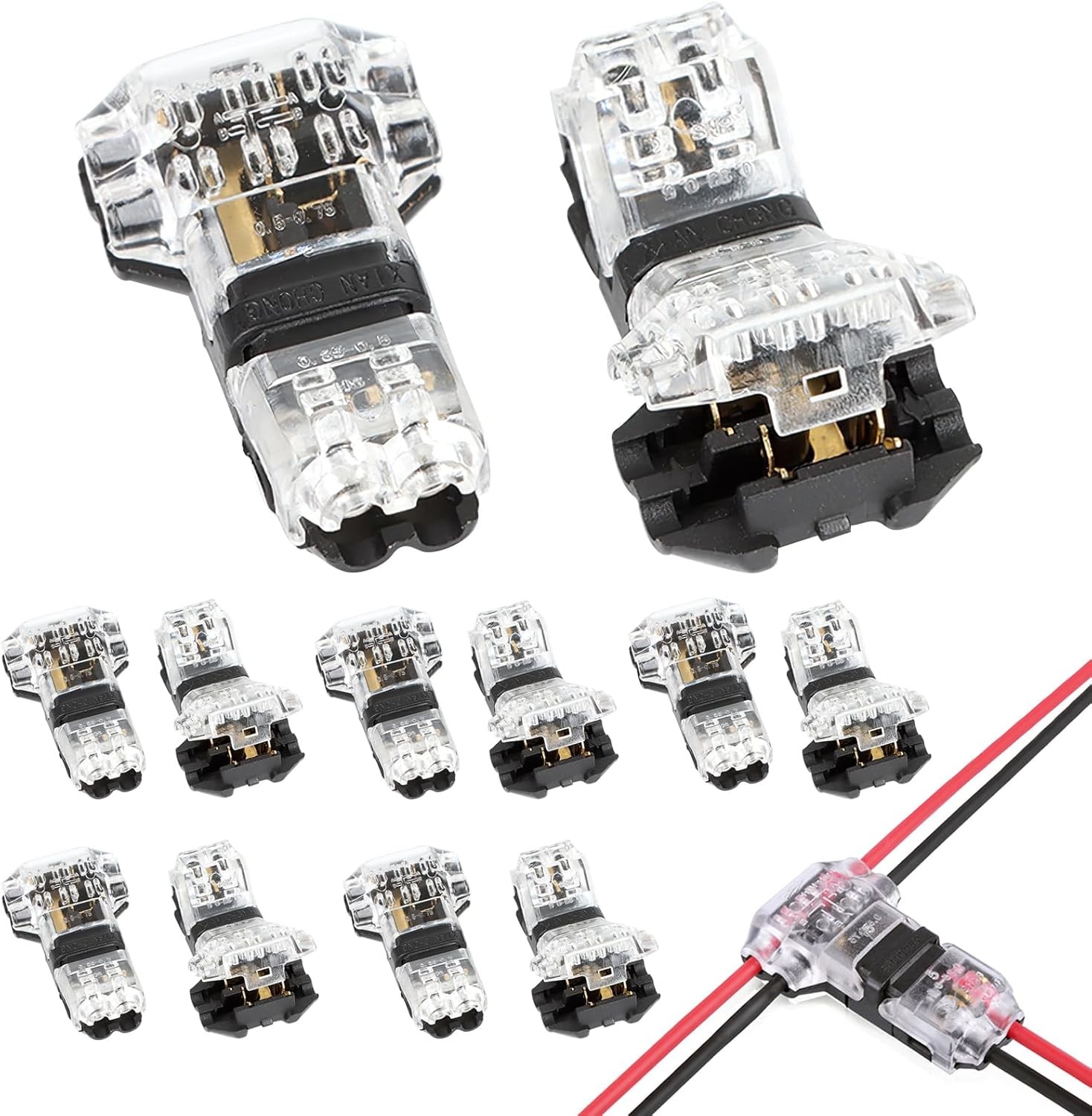12Pcs T Tap Wire Connectors, 2 Pin Low Voltage Quick Splice Solderless with no