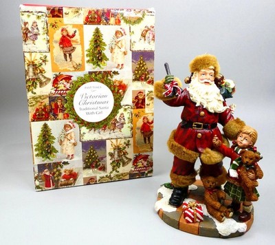 Past Times Traditional Santa With Girl Resin Vintage Weihnachtsdeko Figur